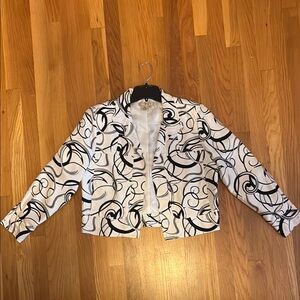 Black and White Abstract Pattern Blazer with Notched Lapel